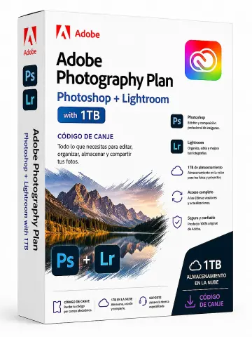 Adobe Photography Plan Photoshop + Lightroom con 1TB Código de canje