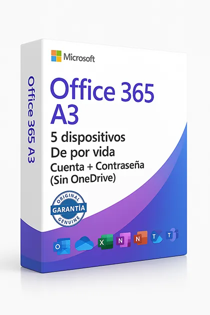 Office 365 A3 5 dispositivos De por vida Cuenta + Contraseña (Sin OneDrive)