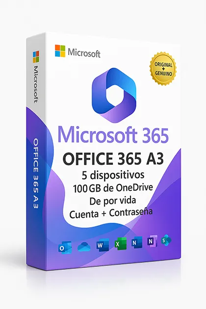 Office 365 A3 5 Dispositivos 100GB de OneDrive De por vida Cuenta + Contraseña