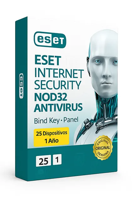 ESET Internet Security-NOD32 AntiVirus Bind Key Panel 25 Dispositivos 1 año